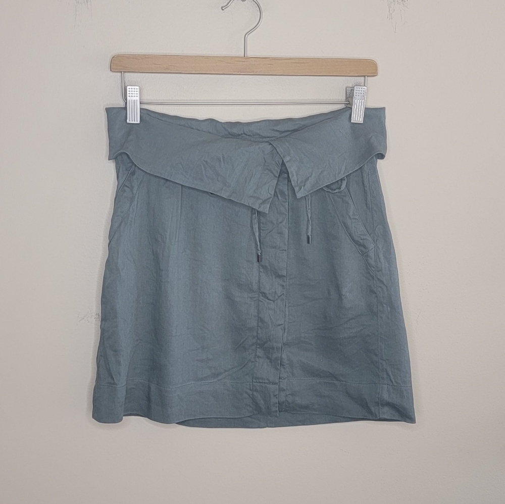Vince | Green Linen Blend Mini Skirt with Foldover Waist Size 2